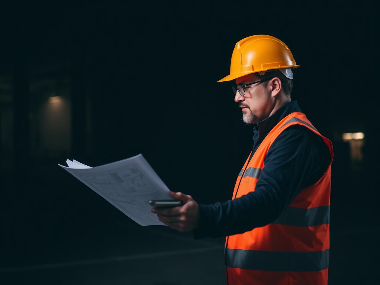 Υπεύθυνος έργου της Upgrade Lab εξετάζει σχέδια στο εργοτάξιο